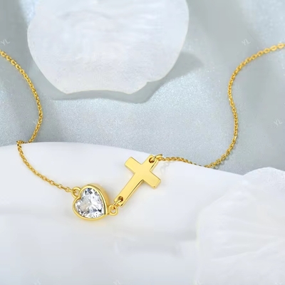 YASVITTI Bezel Heart Cubic Zirconia Necklace 925 Zilver Classic Cross Plain Necklace 18K Gold Plated Wholesale Factory