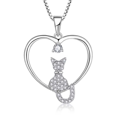 YASVITTI Heart Cat Necklace 925 Sterling Silver Cubic Zirconia Platinum Plated Cat Necklace Juwelen Groothandel Fabriek