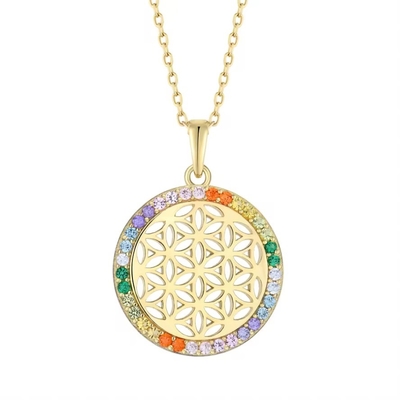 YASVITTI 925 Sterling Silver Flower of Life Regenboog CZ Hanger Halsketting Yoga en Meditatie Halsketting Juwelen Wholesale