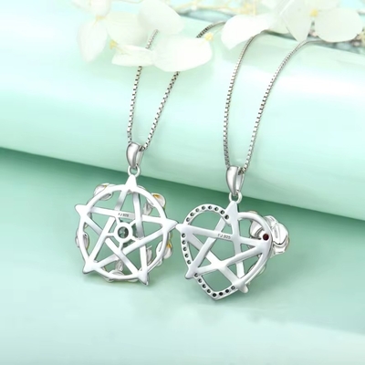 YASVITTI 925 Sterling Silver Pentagram Star Heart Hanger Ketting Set Cubic Zirconia en Rose Gold Geplatte Groothandel