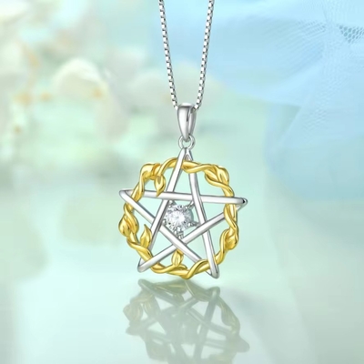 YASVITTI 925 Sterling Silver Pentagram Star Heart Hanger Ketting Set Cubic Zirconia en Rose Gold Geplatte Groothandel