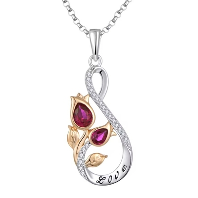 YASVITTI 925 Sterling zilver klassiek Ruby Rose Flower Pendant Necklace Cubic Zircon Love Engraved Necklace Groothandel