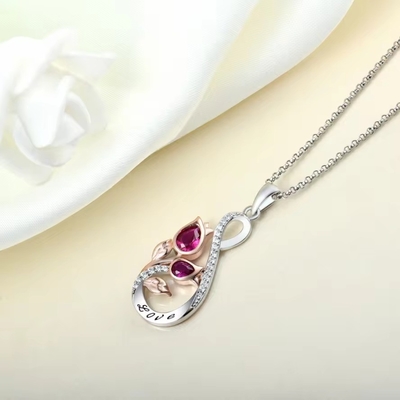 YASVITTI 925 Sterling zilver klassiek Ruby Rose Flower Pendant Necklace Cubic Zircon Love Engraved Necklace Groothandel