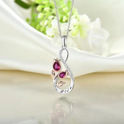 YASVITTI 925 Sterling zilver klassiek Ruby Rose Flower Pendant Necklace Cubic Zircon Love Engraved Necklace Groothandel