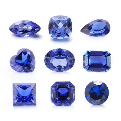 In het laboratorium geteelde blauwe saffier edelstenen in verschillende vormen en maten voor sieraden