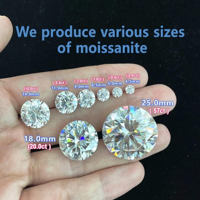 5mm-20mm VVS1 Wit rond gesneden losse Moissanite steen warmtebehandeld voor stud oorbellen