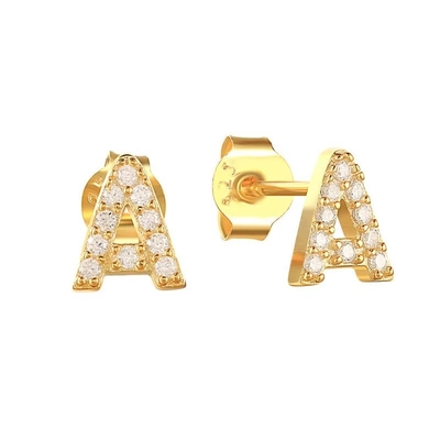 Mode Sterling zilver A-z alfabet oorbellen 18k goud geplatte 925 zilver letter stud oorbellen