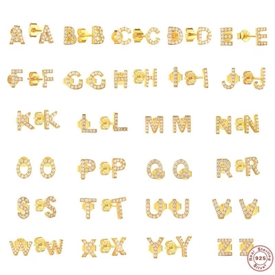 Mode Sterling zilver A-z alfabet oorbellen 18k goud geplatte 925 zilver letter stud oorbellen