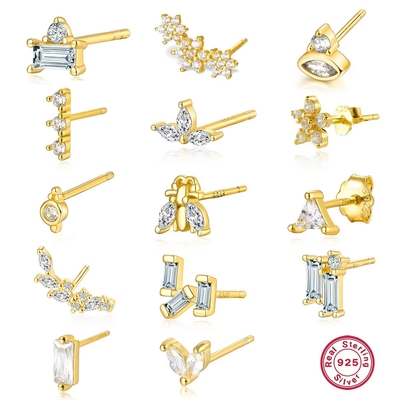 925 Sterling Zilver Groothandel Juwelen Minimalist Klein 925 Sterling Zilver Zircon Stud Oornappen Goudgeplatte Oornappen Voor Vrouwen