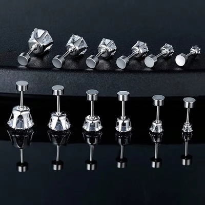 Modieus Titanium Staal Fijne Naald Roodstaal Oorbellen Ronde 18k Goud geplatte Zircon Oorbellen