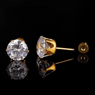 Modieus Titanium Staal Fijne Naald Roodstaal Oorbellen Ronde 18k Goud geplatte Zircon Oorbellen