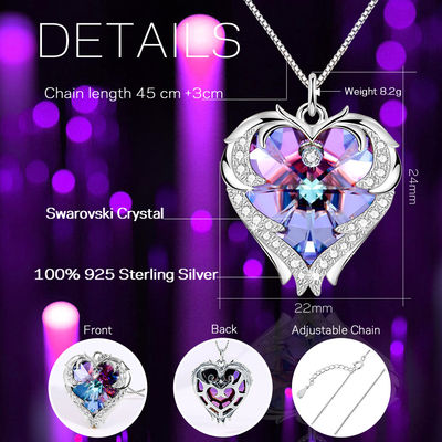 18in 0.29oz Sterling Silver Heart Pendant Necklace In Roze Crystal Heart Pendant
