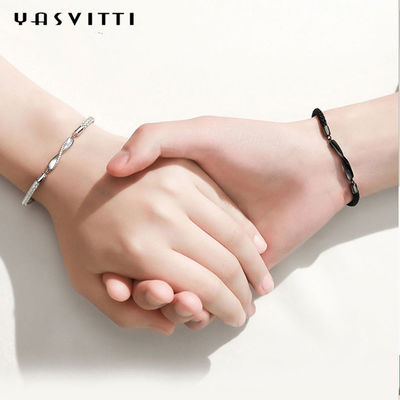 8.7in 7g Sterling Silver Jewelry Bracelets 3A CZ Zwarte Koordarmband