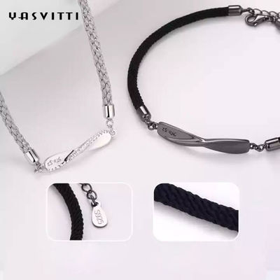 8.7in 7g Sterling Silver Jewelry Bracelets 3A CZ Zwarte Koordarmband