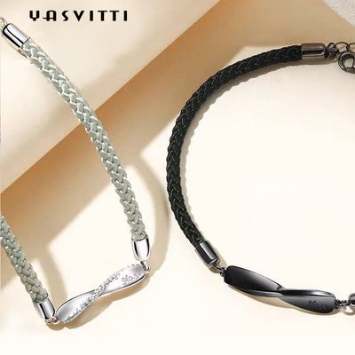 8.7in 7g Sterling Silver Jewelry Bracelets 3A CZ Zwarte Koordarmband