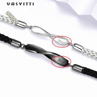 8.7in 7g Sterling Silver Jewelry Bracelets 3A CZ Zwarte Koordarmband