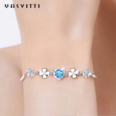 7.7in 0.15oz Sterling Silver Jewelry Bracelets SGS de in Armband van de Vier Bladklaver