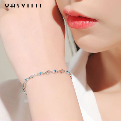 4.5g 0.62ft Zilveren Regelbare Armbanden in Rhodium Geplateerd Blauw Crystal Bracelet