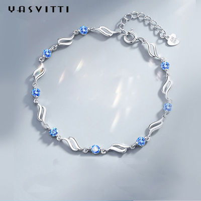 4.5g 0.62ft Zilveren Regelbare Armbanden in Rhodium Geplateerd Blauw Crystal Bracelet