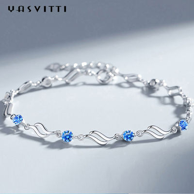 4.5g 0.62ft Zilveren Regelbare Armbanden in Rhodium Geplateerd Blauw Crystal Bracelet