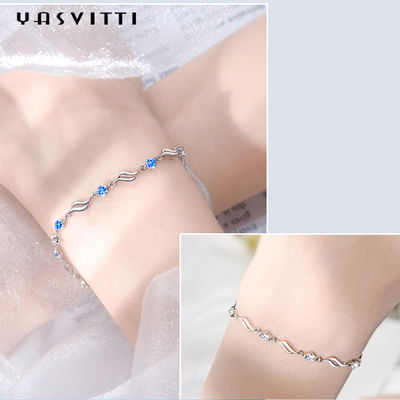 4.5g 0.62ft Zilveren Regelbare Armbanden in Rhodium Geplateerd Blauw Crystal Bracelet