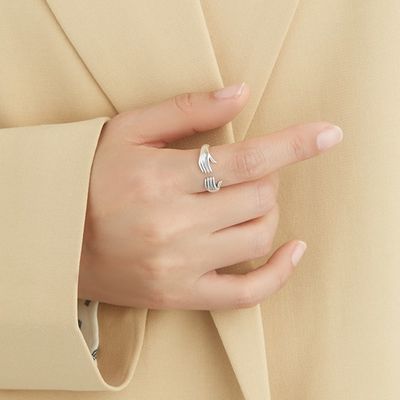 Vinger Ring For Women 925 Sterling Silver Double Hand Shape-Ring