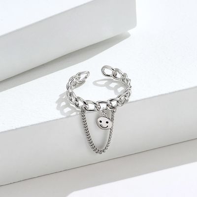 0.08CM 1.7g Sterling Silver Jewelry Rings Unisex Festival het Glimlachen Gezichtsring