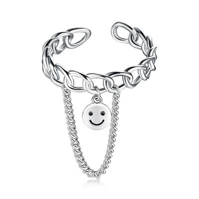 0.08CM 1.7g Sterling Silver Jewelry Rings Unisex Festival het Glimlachen Gezichtsring