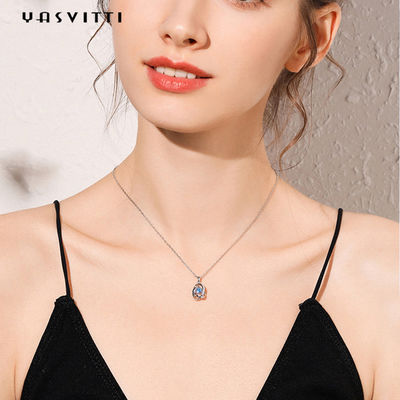 1,1 Gram 16.76mm Sterling Silver Jewelry Necklaces 5A CZ Sapphire Stone Necklace