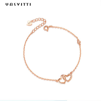 ODM 7.8in 304 SS Schuifarmbanden Zilveren 18k Rose Gold Open Heart Bracelet