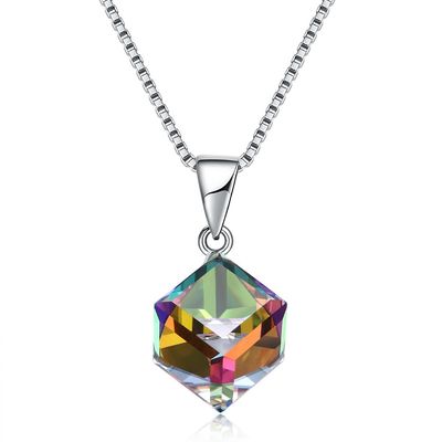 Sugar Cube Pendant Clavicle Chain-Vrouw 925 Zilveren Oostenrijks Crystal Love Cube Necklace