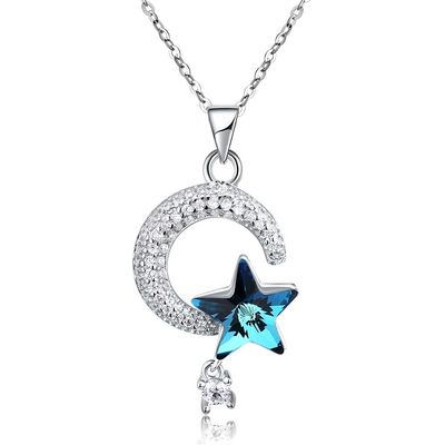 18.1in 4.2g Zon en Maan Crystal Necklace Thanksgiving Day 14k 925 Zilveren Halsband