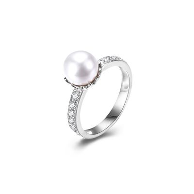 15.8mm ODM van 1,38 Gramparel Gevormd Diamond Ring Verloofde Sterling Silver Ring