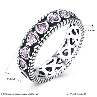 Bedekt het de Kroon Roze Hart van nukkige Koninginnen de Ring van Dames diamant-Encrusted van Diamond Ring S925