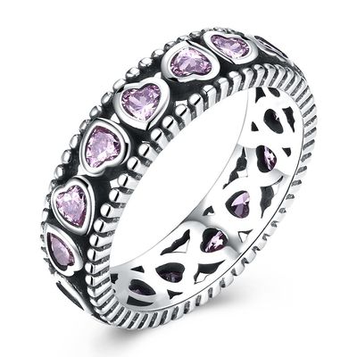 Bedekt het de Kroon Roze Hart van nukkige Koninginnen de Ring van Dames diamant-Encrusted van Diamond Ring S925