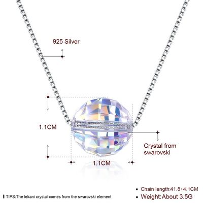 3.5g 17in Sterling Silver Jewelry Necklaces 8mm Bal Aurora Crystal Diamond Necklace