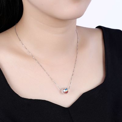 3.5g 17in Sterling Silver Jewelry Necklaces 8mm Bal Aurora Crystal Diamond Necklace