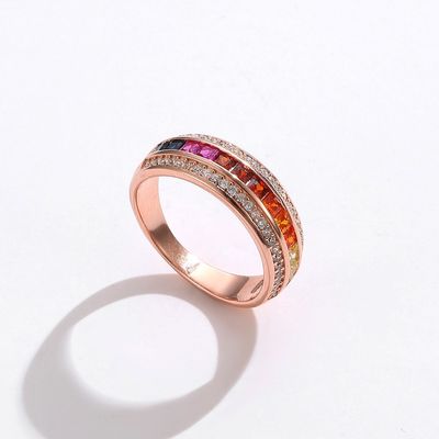Rose Gold Plated Silver 925 de Kleurrijke Regenboog Zircon Ring Women Jewelry van de Manierluxe