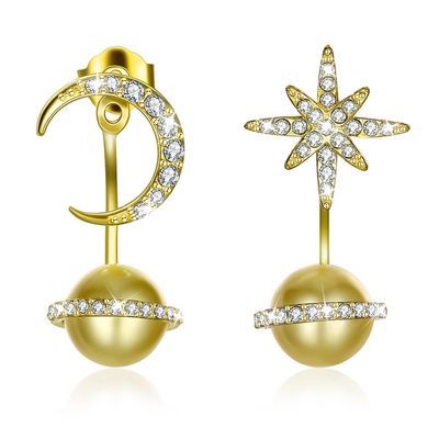 14.11mm 3.73g Ster en Maangift 925 van Kwanzaa van Oorringennagels Zilveren Oorringen