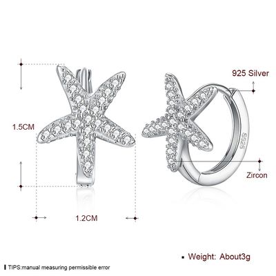 1x1cm 1.32g Sterling Silver Jewelry Earrings 5A de Oorring van het Zeesterzirkoon