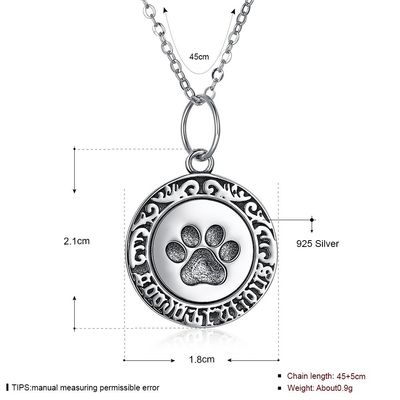 16in 0.9g Paw Print Necklace Lovely 3A CZ 925 Zilveren Halsband