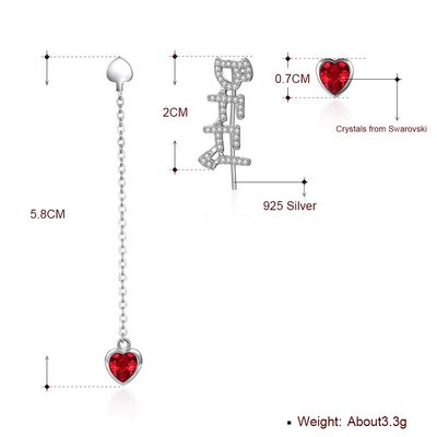 0.58m 3.3g Sterling Silver Heart Earrings Zircon Lange Dalingsketen Oorringenodm