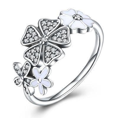 Van de Juwelenbanden van Rose Ring Sterling Silver Rose Flower Heart Ring Adjustable Open Ring Love de Belofte Ring Gift For Women