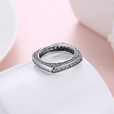 Edele 925 Zilveren ring-Vierkante Kubieke Zircon in:leggen-Klassieke ring-Manier Zilveren Juwelen