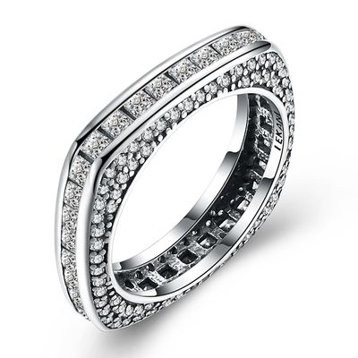 Edele 925 Zilveren ring-Vierkante Kubieke Zircon in:leggen-Klassieke ring-Manier Zilveren Juwelen