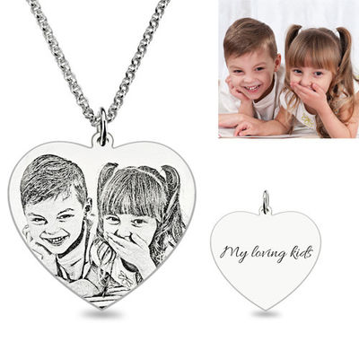 0.88in ODM van 3 Zilveren Halsbandensterling silver photo engraved necklace van de Gramdouane