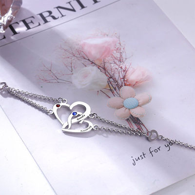 0.29x0.23cm 0.04lb Unisex-S925 Dubbele het Hartarmband van Douane Zilveren Armbanden