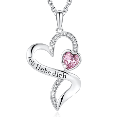 Gegraveerd Sterling Silver Heart Pendant Necklace met Purper Austrian crystal-Kristal