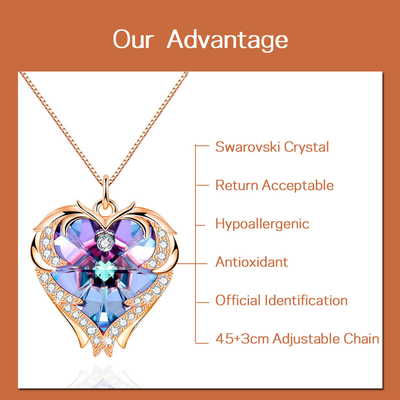 18 Duim 8,2 de Zilveren Halsband van het Juwelen Grote Hart met de Halsband van Austrian crystal Crystal Gold Colorful Crystal Trendy