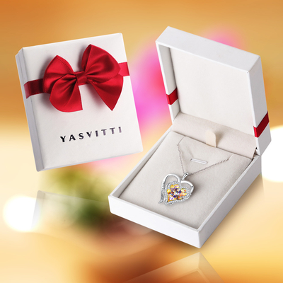 0.79x0.98in Sterling Silver Double Heart Necklace Austrian crystal Geel Kristal